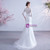 Affordable In Stock:Ship in 48 Hours White Mermaid Tulle Appliques Long Sleeve Wedding Dress