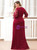 We Provide Burgundy Lace V-neck 3/ Sleeve Plus Size Long Prom Dress