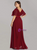 In One Step Burgundy Chiffon V-neck Pleats Horn Sleeve Plus Size Prom Dress