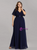 You'll Always Remember Wearing Navy Blue Chiffon V-neck Pleats Horn Sleeve Plus Size Prom Dress
