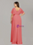 For You Watermelon Red Chiffon V-neck Pleats Horn Sleeve Plus Size Prom Dress