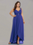 Largest Sapphire Blue Chiffon V-neck Hi Lo Pleats Plus Size Prom Dress