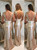 Mermaid Bateau Floor-Length Cap Sleeves Backless Gold Sequined Bridesmaid Dress with Sash