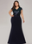 Navy Blue Mermaid Satin Sequins V-neck Cap Sleeve Plus Size Prom Dress