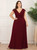 The Worldwide Shipping Online Store A-Line Burgundy Chiffon Deep V-neck Long Plus Size Prom Dress