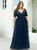At Great Prices Navy Blue Tulle Sequins V-neck Short Sleeve Plus Size Prom Dress
