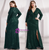Deep V-neckline on green sequin long sleeve mermaid prom dress