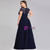 Best For You Navy Blue Lace Chiffon Square Cap Sleeve Plus Size Prom Dress