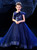 Come In All Styles And Colors Dark Blue Ball Gown Tulle Sequins Appliques Flower Girl Dress