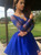 Fashion A-Line V-Neck Long Sleeves Royal Blue Short Homecoming Dress With Lace