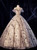 The Worldwide Shipping Online Store Gold Ball Gown Tulle Sequins Cap Sleeve Beading Quinceanera Dress