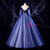 For Your Big Night Navy Blue Ball Gown Tulle Long Sleeve Appliques Quinceanera Dress