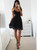 Sexy A-Line Spaghetti Straps Backless Black Short Homecoming Dress With Lace