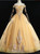 Get Your Discounts Gold Ball Gown Tulle Appliques Beading Off the Shoulder Quinceanera Dress