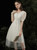 100% Custom Made A-Line White V-neck Short Sleeve V-neck Pearls Wedding Dress