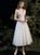 Tulle V-neck Appliques Tea Length Wedding Dress