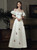 The Worldwide Shipping Online Store White Satin Off the Shoulder Puff Sleeve Wedding Dress With Side Split