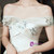 For Your Big Night A-Line White Satin Off the Shoulder Beading Embroidery Knee Length Wedding Dress