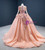 To Fit Your Style Pink Ball Gown Organza Beading Long Sleeve Prom Dress