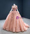 To Fit Your Style Pink Ball Gown Organza Beading Long Sleeve Prom Dress