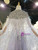 A-Line Purple Tulle Sequins Beading Short Sleeve Feather Prom Dress