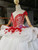 White Ball Gown Tulle Red 3D Appliques Cap Sleeve Wedding Dress With Train