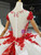 White Ball Gown Tulle Red 3D Appliques Cap Sleeve Wedding Dress With Train