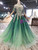 Biggest Sale Green Ball Gown Sequins Short Sleeve Beading Backless Prom Dress