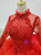 It's Prom Season Red Ball Gown Tulle Long Sleeve Beading Tiers Wedding Dress With Long Train