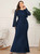 Browse Our Lovely Sexy Navy Blue Mermaid Lace Long Sleeve Plus Size Prom Dress