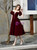 Shop Online A-Line Burgundy Velvet Puff Sleeve Backless Tea Length Prom Dress