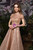 For You A-Line Rose Gold Hi Lo Cap Sleeve High Neck Prom Dress