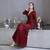 Long & Short Made-To-Measure Sexy Burgundy Mermaid Sequins Long Sleeve V-neck Prom Dress