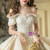 Best Discount And High Quality Champagne Tulle Lace Appliuqes Off the Shoulder Beading Wedding Dress