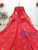 You Can Be The Star Red Ball Gown Tulle Gold Sequins Long Sleeve Beading Appliques Wedding Dress