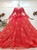 You Can Be The Star Red Ball Gown Tulle Gold Sequins Long Sleeve Beading Appliques Wedding Dress