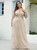 Stand Out With Champagne Tulle V-neck Long Sleeve Beading Plus Size Prom Dress