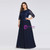 We Are The Destination For Affordable A-Line Navy Blue Chiffon Lace 3/4 Sleeve Plus Size Prom Dress