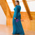 Affordable Blue Mermaid Satin V-neck Long Sleeve Plus Size Prom Dress