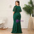 Enjoy The Green Mermaid Tulle Sequins V-neck Lotus Leaf Sleeve Plus Size Prom Dress