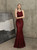 Take Center Stage In In Stock:Ship in 48 Hours Burgundy Tassel Sequins Halter Backless Prom Dress