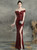 Wide Range Of In Stock:Ship in 48 Hours Burgundy Mermaid Off the Shoulder Prom Dress With Split