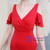 Never Miss Out On In Stock:Ship in 48 Hours Red Satin V-neck Short Prom Dress With Beading