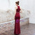 Is a Rite Of Passage In Stock:Ship in 48 Hours Burgundy Halter Lockhole Sequins Prom Dress