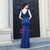 In Stock:Ship in 48 Hours Navy Blue Mermaid V-neck Ruffles Prom Dress