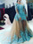 Fashion Removable Skirt Long Sleeve Blue Lace Appliques Prom Dresses