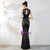 In Stock:Ship in 48 Hours Black Mermaid Sequins Beading Backless Prom Dress