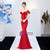In Stock:Ship in 48 Hours Red Mermaid Off the Shoulder Appliques Prom Dress