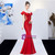 In Stock:Ship in 48 Hours Red Mermaid Off the Shoulder Appliques Prom Dress