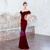 In Stock:Ship in 48 Hours Burgundy Mermaid Off the Shoulder Appliques Prom Dress